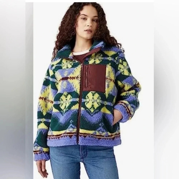 Wrangler Women's Multi Colored Sherpa Fleece Zip Through Jacket 112342 NWT - Picture 7 of 16